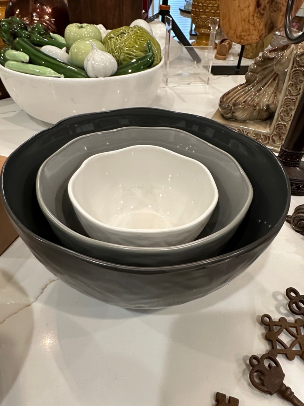 Ceramic Nesting Mixing Bowl Set - Gray and White